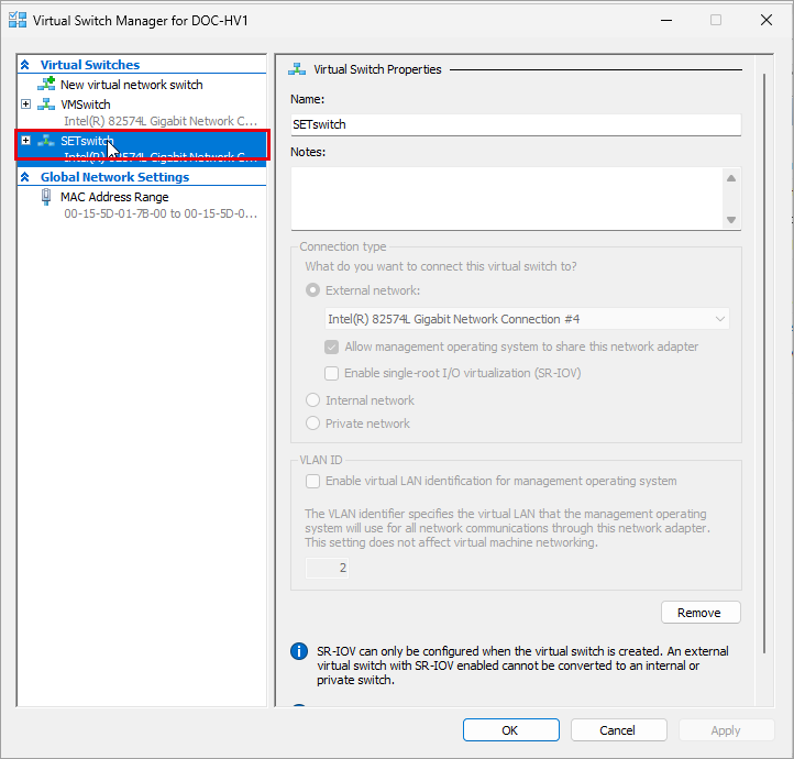 Virtual Switch Manager の SETswitch
