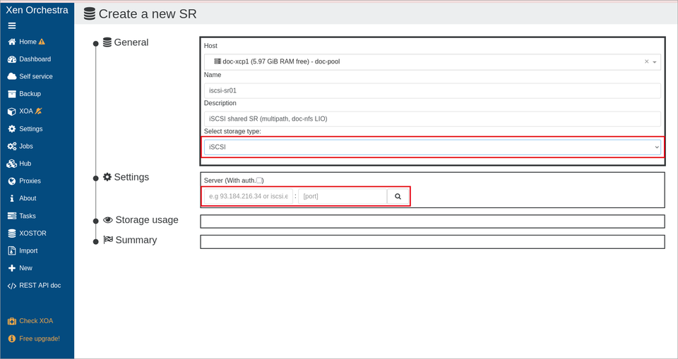 新しい SR(iSCSI)